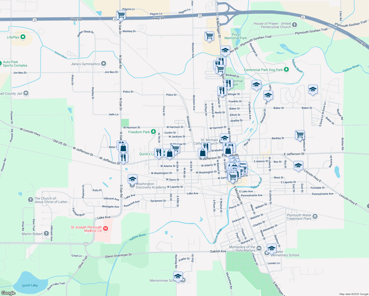 map of restaurants, bars, coffee shops, grocery stores, and more near 648 N 4th St in Plymouth