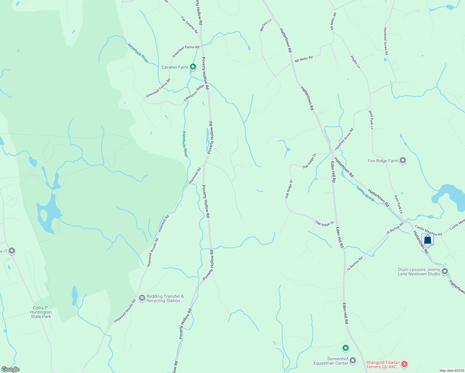 map of restaurants, bars, coffee shops, grocery stores, and more near Farm Meadow Road in Newtown