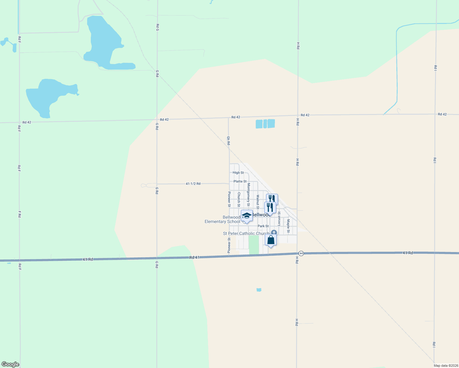 map of restaurants, bars, coffee shops, grocery stores, and more near Pioneer St in Bellwood