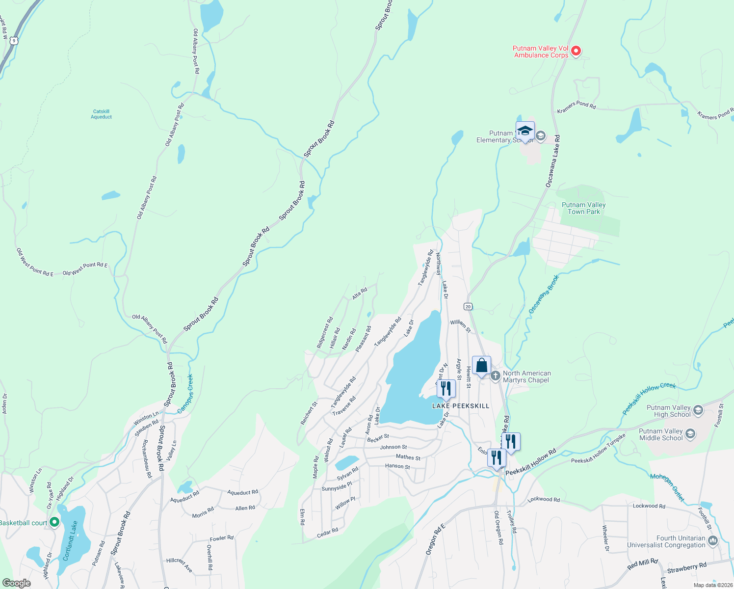 map of restaurants, bars, coffee shops, grocery stores, and more near 100 Hillair Road in Putnam Valley
