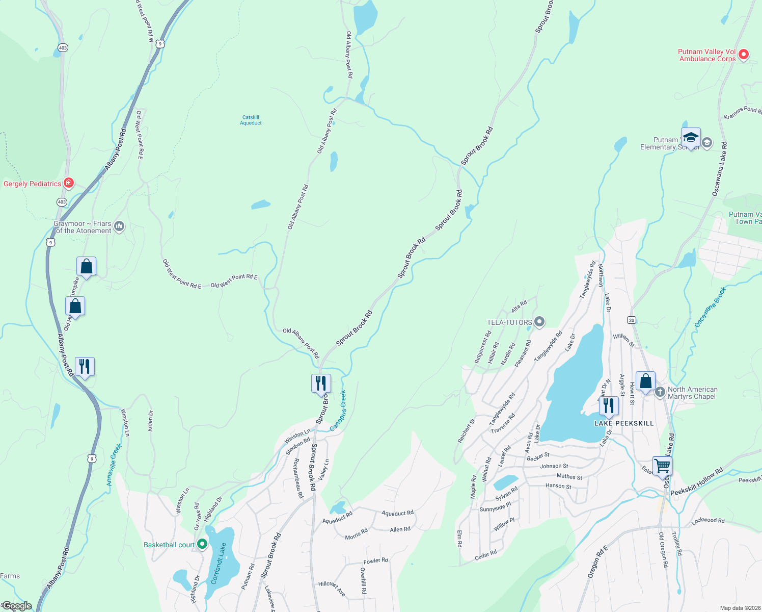 map of restaurants, bars, coffee shops, grocery stores, and more near 451 Sprout Brook Road in Philipstown