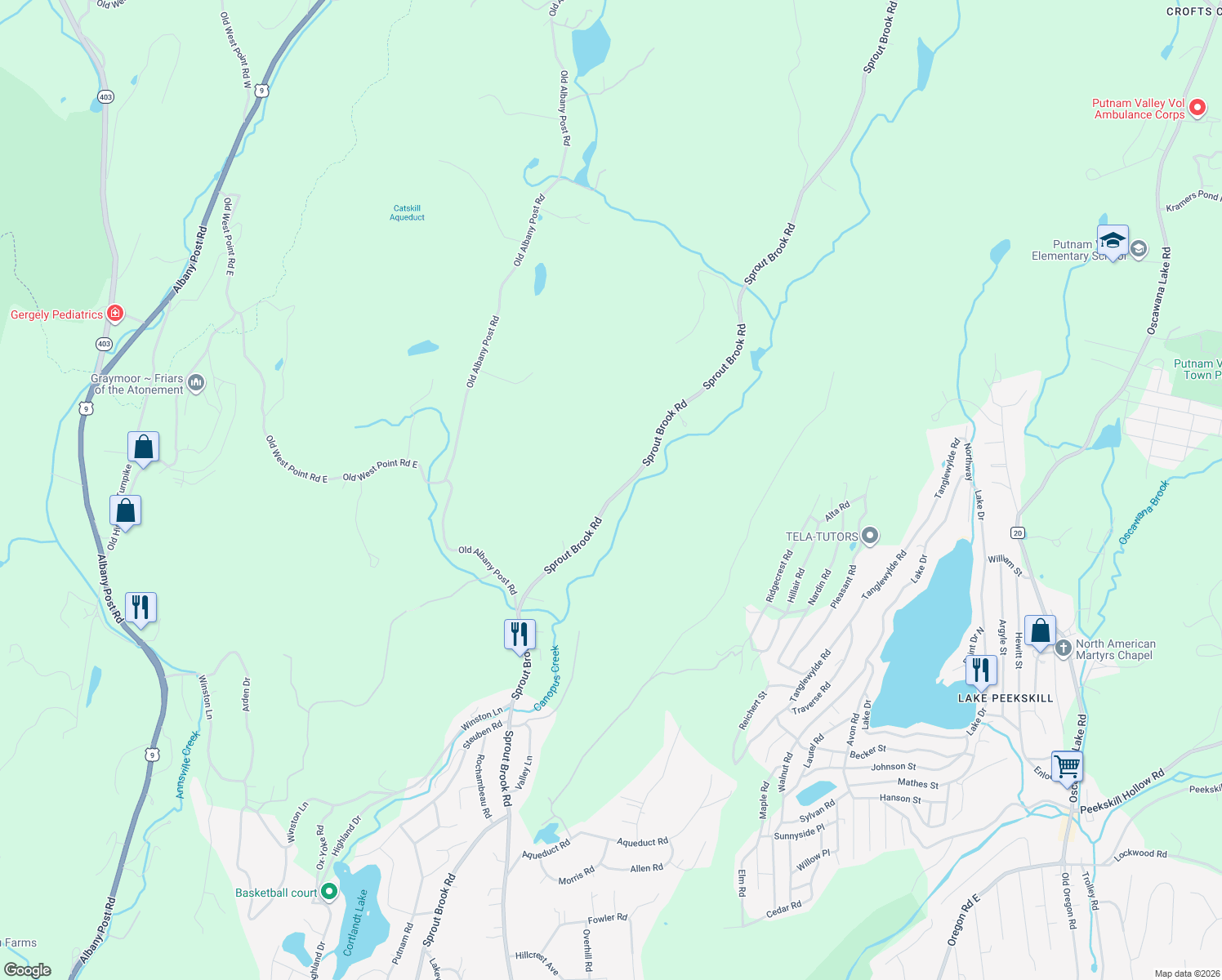 map of restaurants, bars, coffee shops, grocery stores, and more near 451 Sprout Brook Road in Philipstown