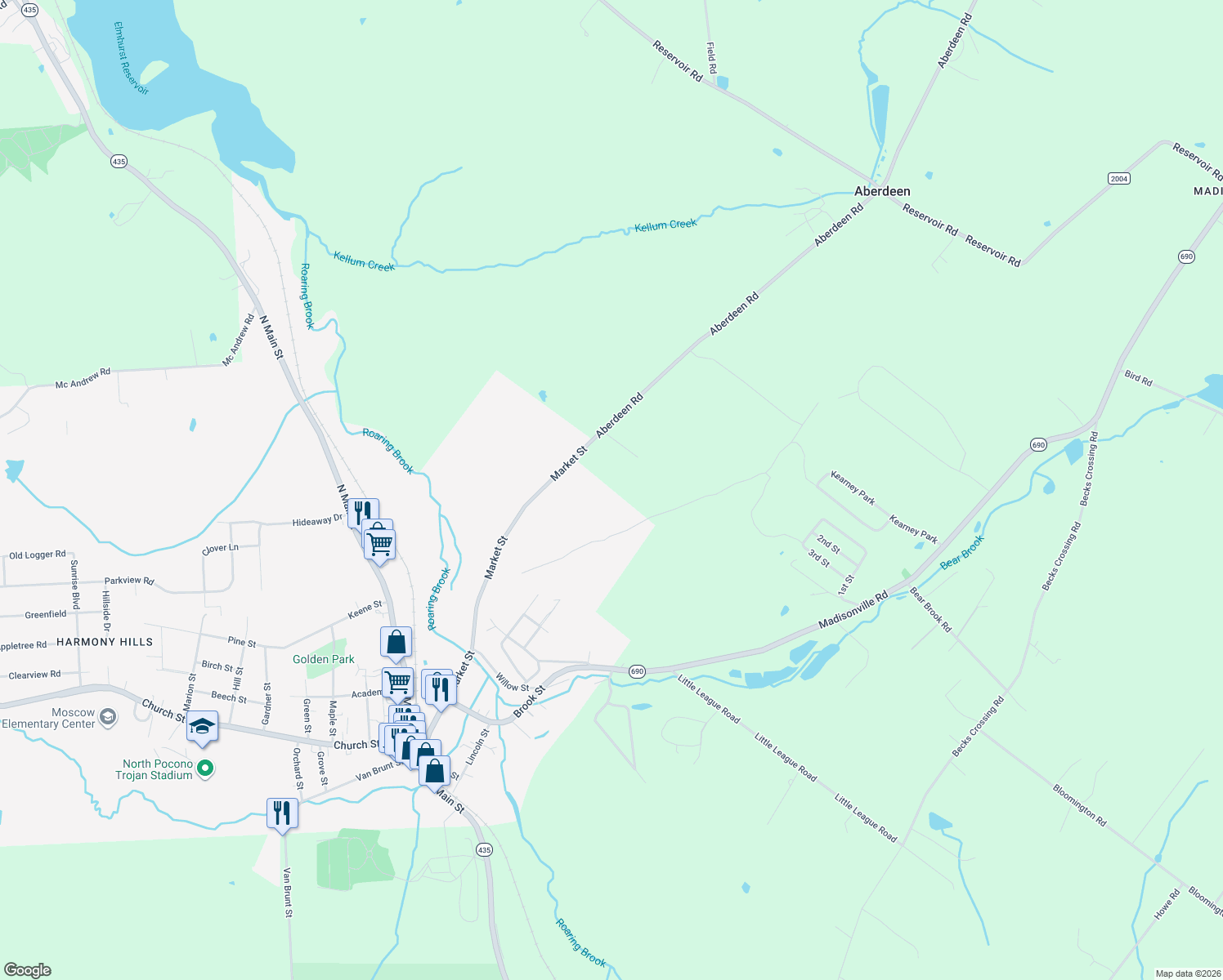 map of restaurants, bars, coffee shops, grocery stores, and more near 281 Aberdeen Rd in Moscow