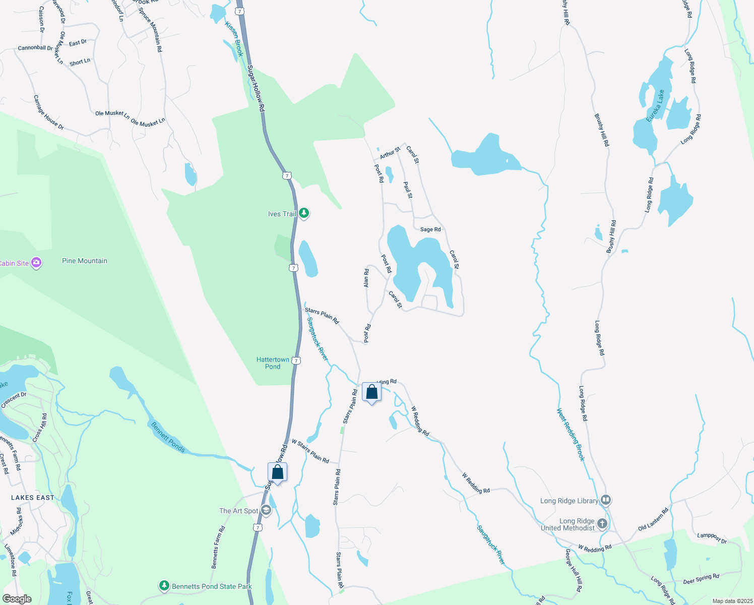 map of restaurants, bars, coffee shops, grocery stores, and more near 46 Post Road in Danbury