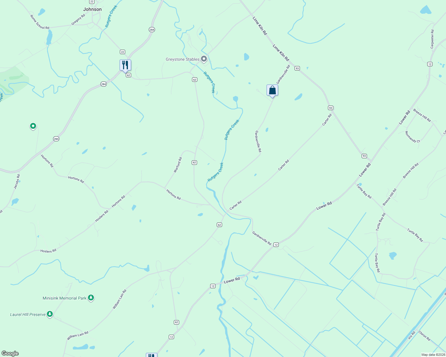 map of restaurants, bars, coffee shops, grocery stores, and more near 159 Gardnerville Road in New Hampton