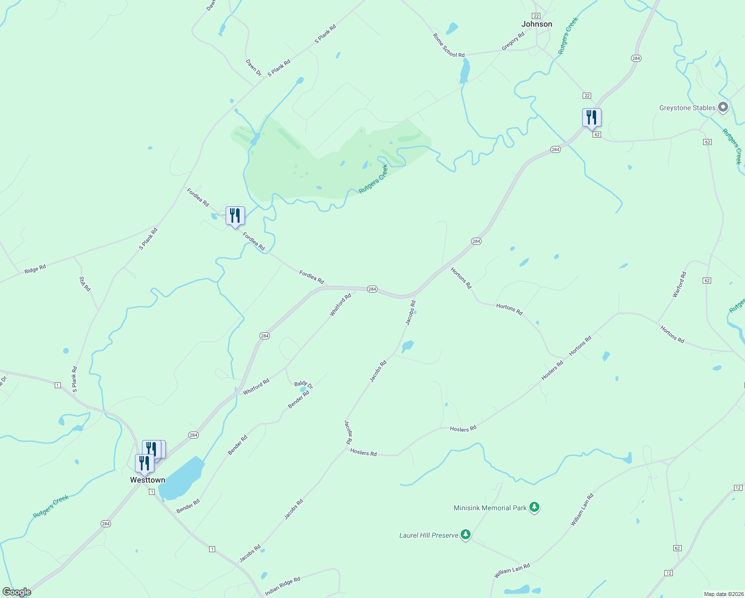 map of restaurants, bars, coffee shops, grocery stores, and more near 1074 New York 284 in Westtown