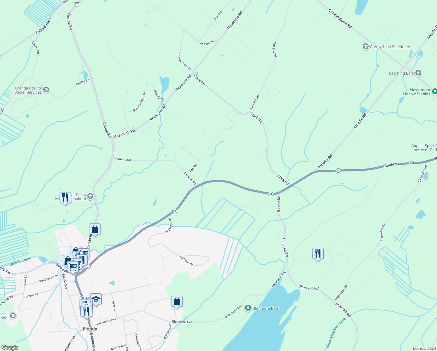map of restaurants, bars, coffee shops, grocery stores, and more near 4376 New York 94 in Goshen