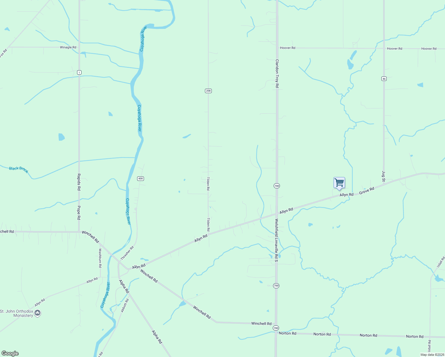 map of restaurants, bars, coffee shops, grocery stores, and more near 19129 Tilden Road in Hiram