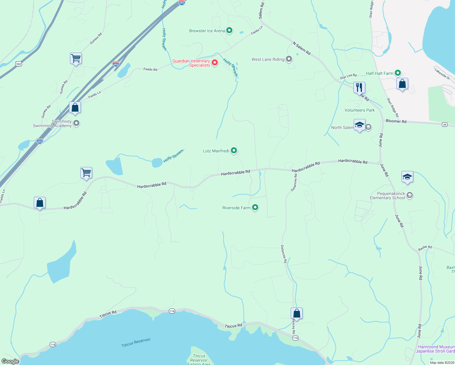map of restaurants, bars, coffee shops, grocery stores, and more near 261 Hardscrabble Road in North Salem