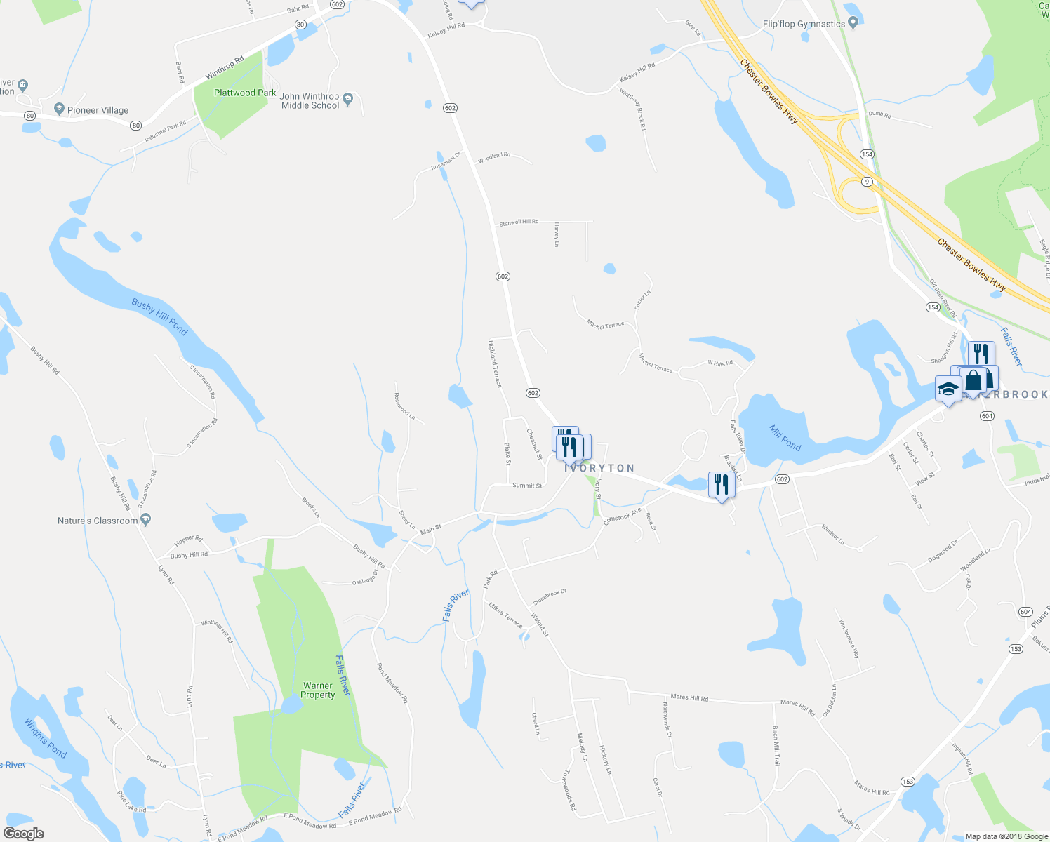 map of restaurants, bars, coffee shops, grocery stores, and more near 8 Chestnut Street in Essex