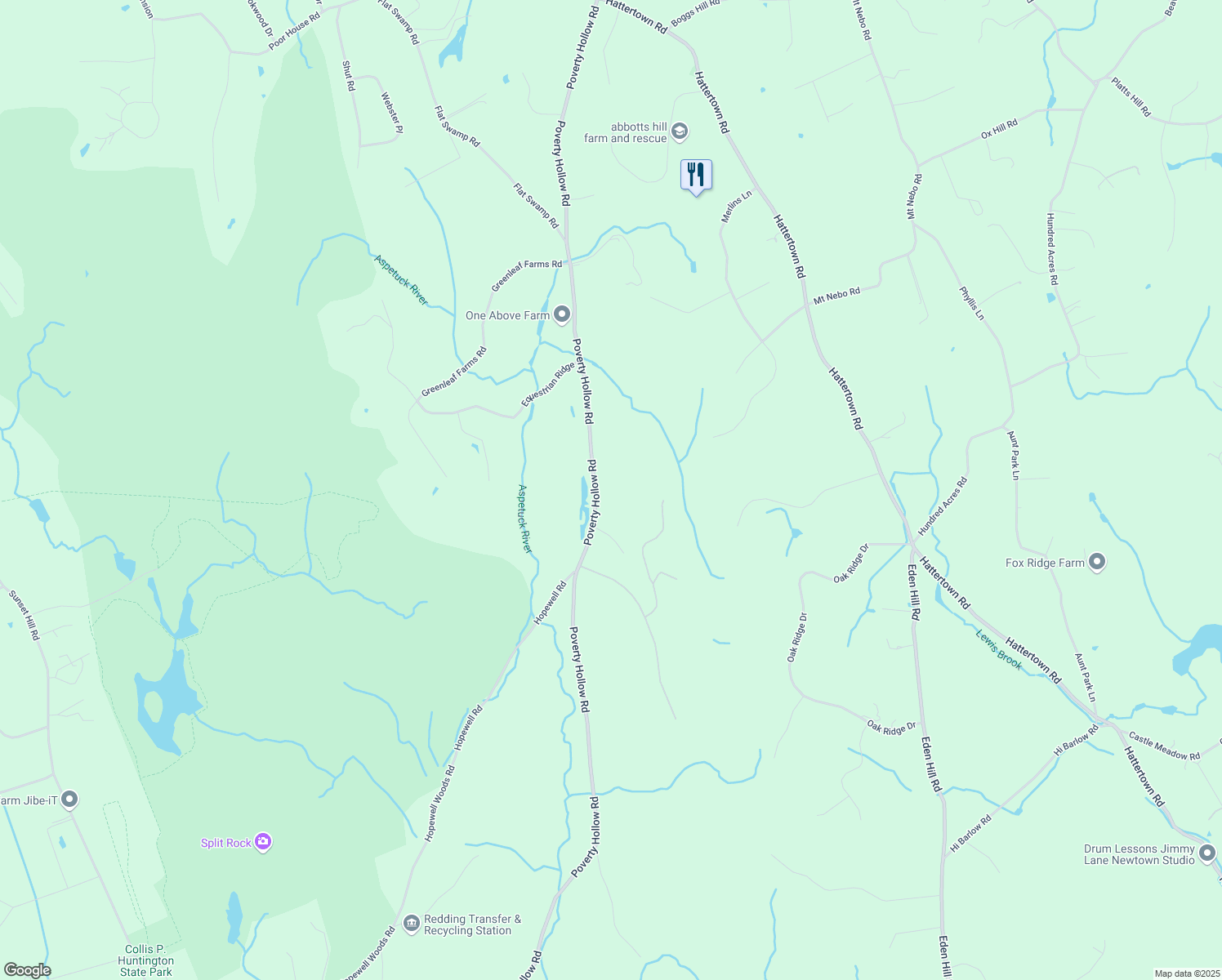 map of restaurants, bars, coffee shops, grocery stores, and more near 89 Poverty Hollow Road in Newtown