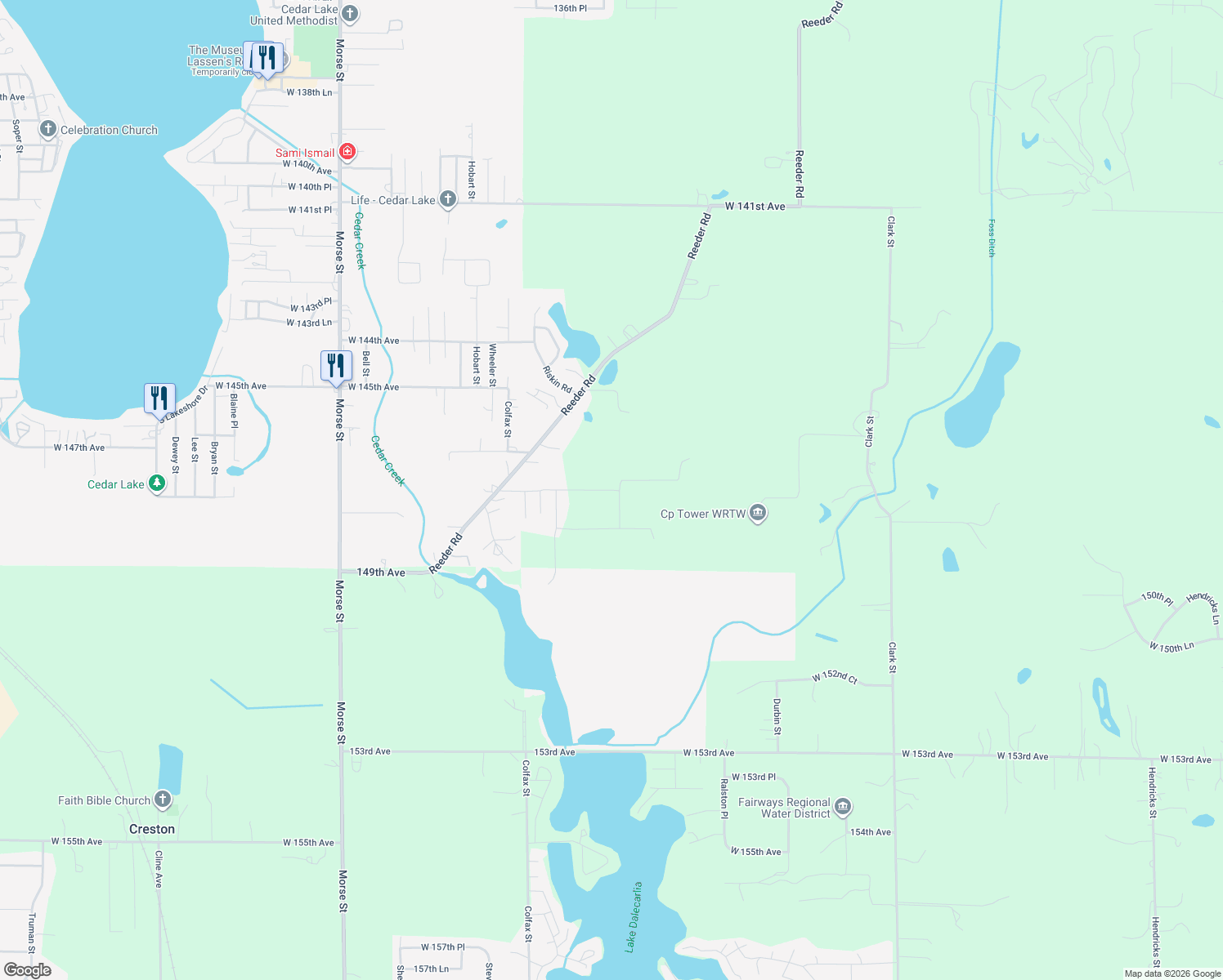 map of restaurants, bars, coffee shops, grocery stores, and more near 6206 147th Avenue in Crown Point