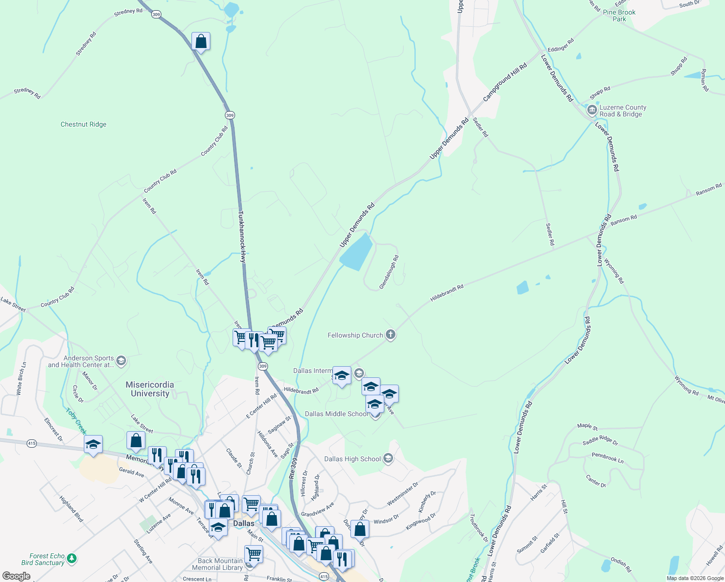 map of restaurants, bars, coffee shops, grocery stores, and more near 11 Glendalough Road in Dallas