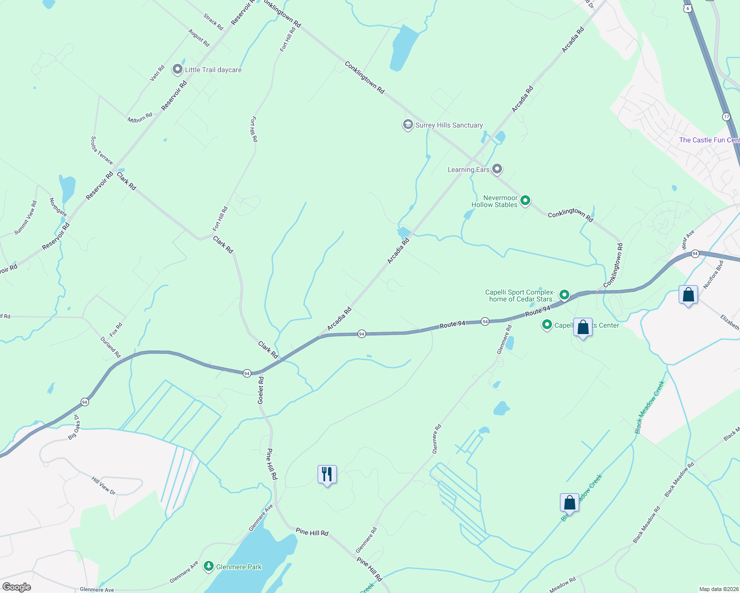 map of restaurants, bars, coffee shops, grocery stores, and more near 333 Arcadia Road in Goshen