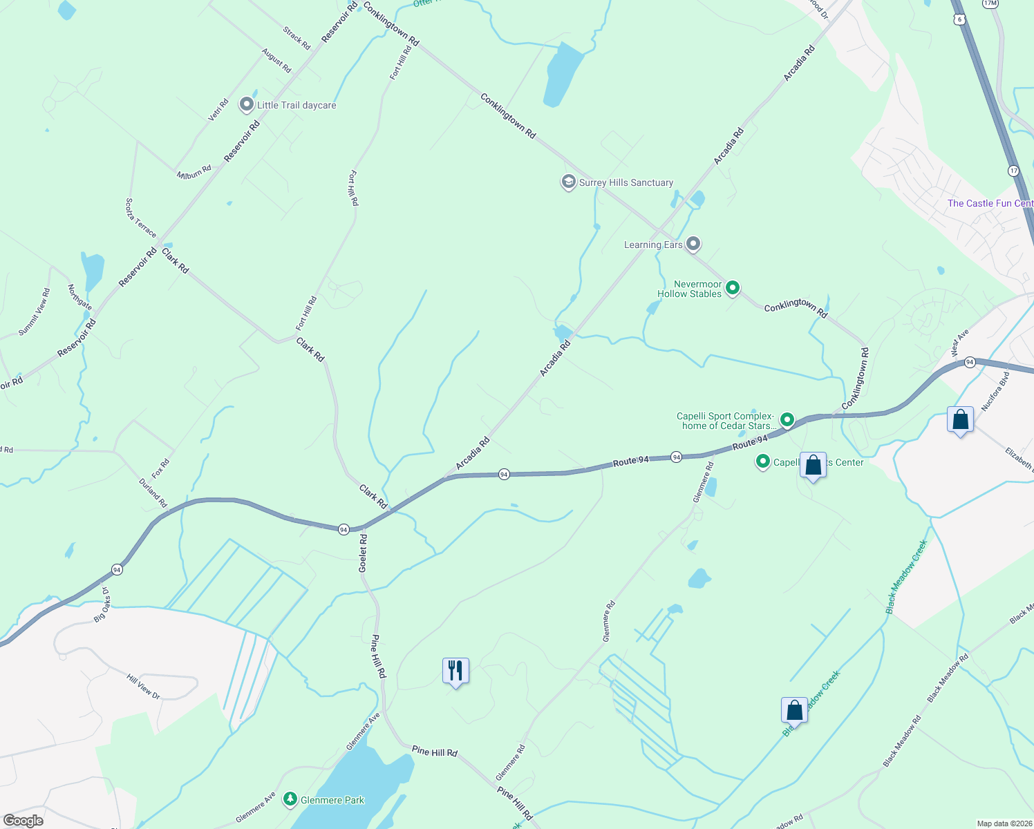 map of restaurants, bars, coffee shops, grocery stores, and more near 333 Arcadia Road in Goshen