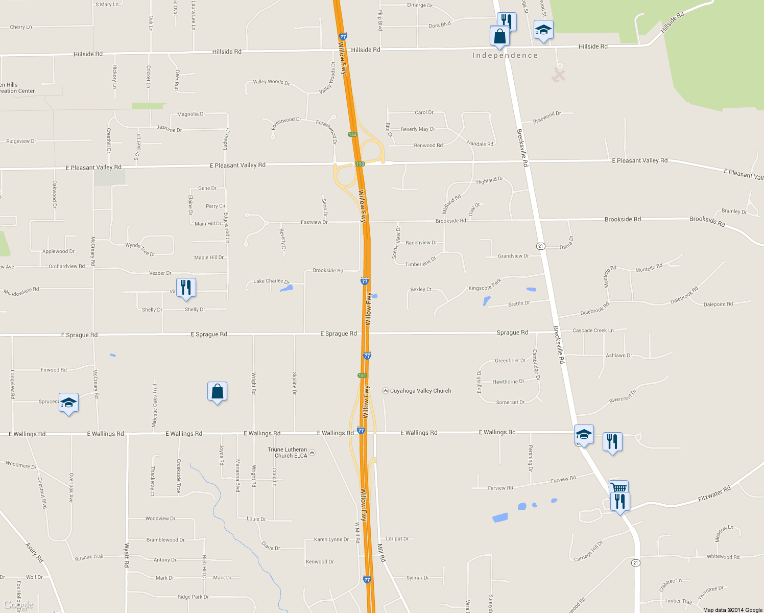 map of restaurants, bars, coffee shops, grocery stores, and more near 6031 East Sprague Road in Independence