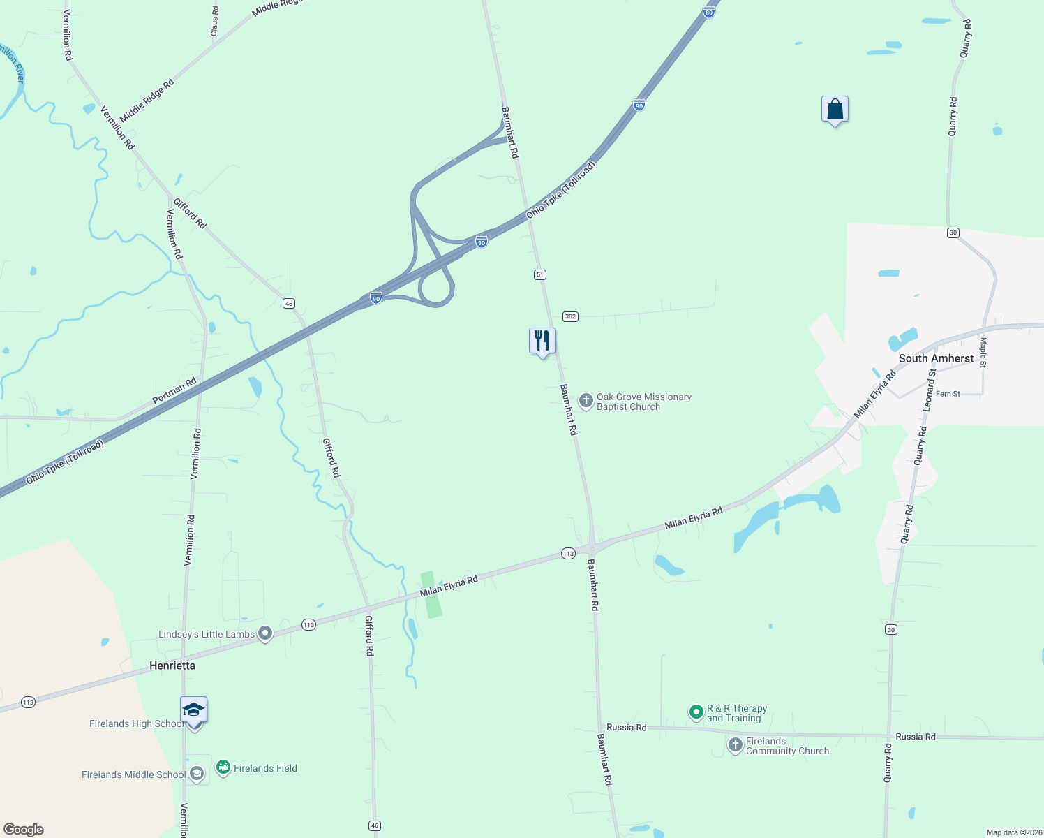 map of restaurants, bars, coffee shops, grocery stores, and more near 9484 Baumhart Road in Amherst