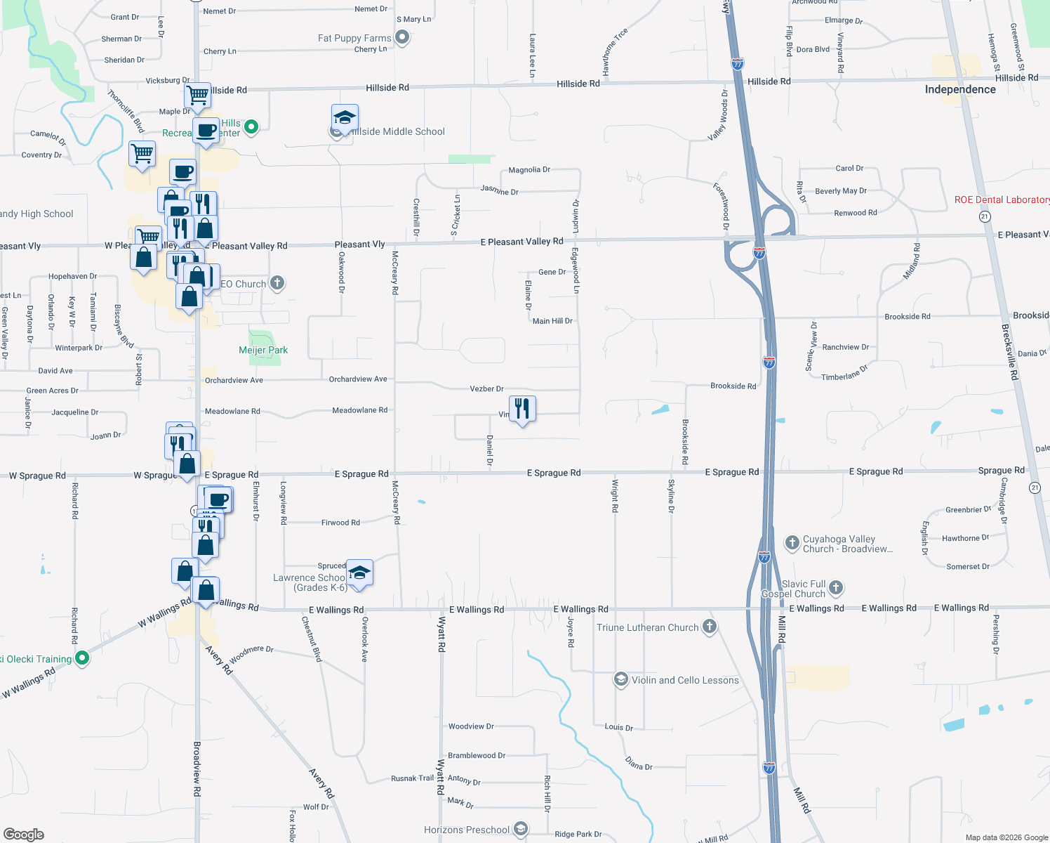 map of restaurants, bars, coffee shops, grocery stores, and more near 4020 Vincent Dr in Seven Hills