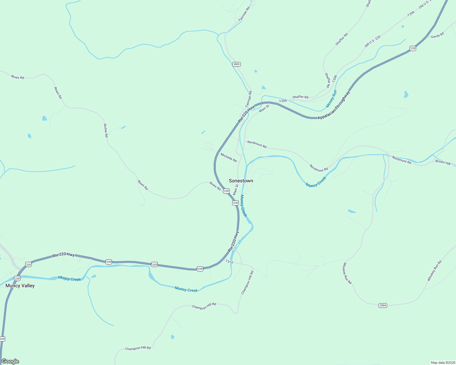 map of restaurants, bars, coffee shops, grocery stores, and more near Maple Avenue in Muncy Valley