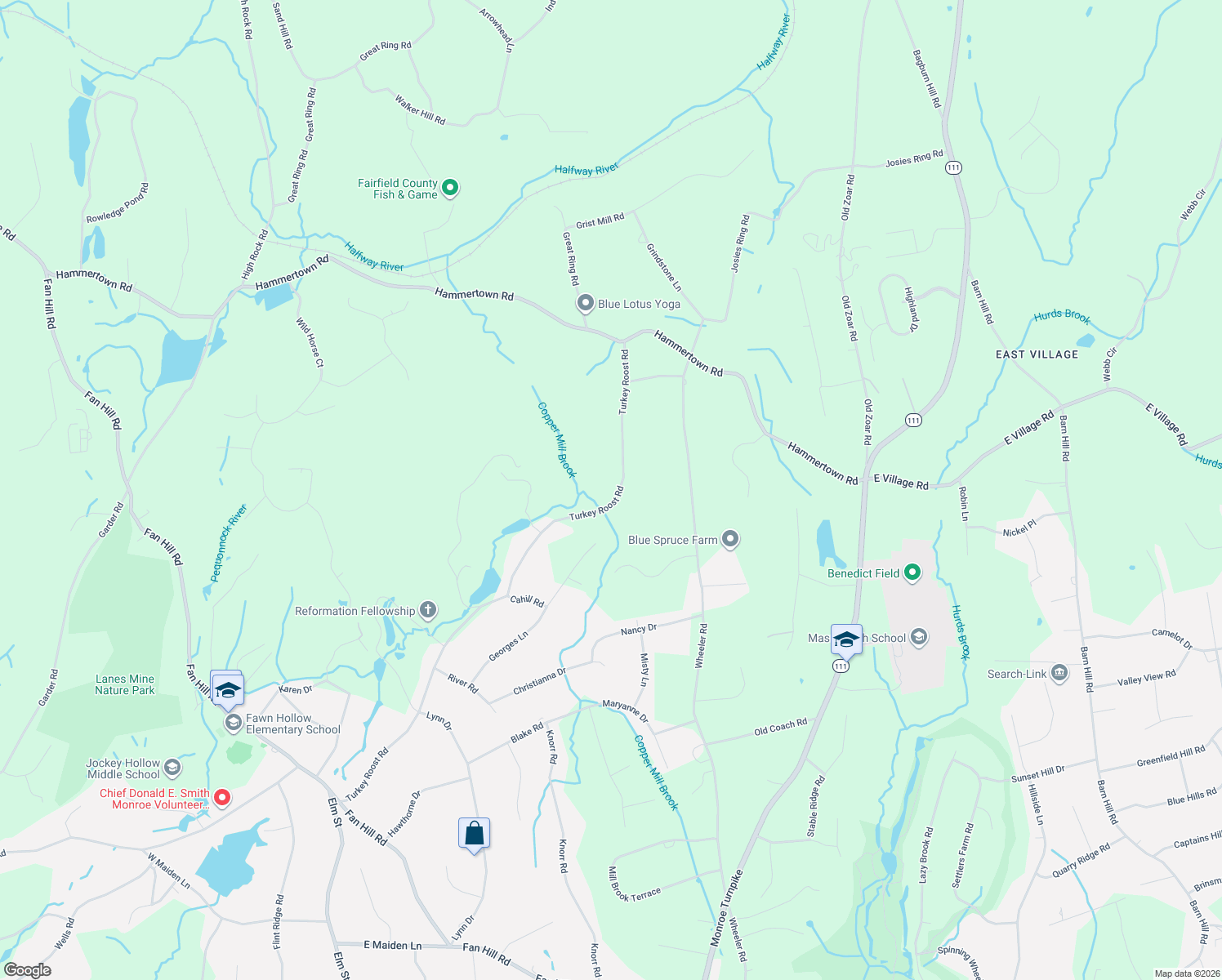 map of restaurants, bars, coffee shops, grocery stores, and more near 241 Turkey Roost Road in Monroe