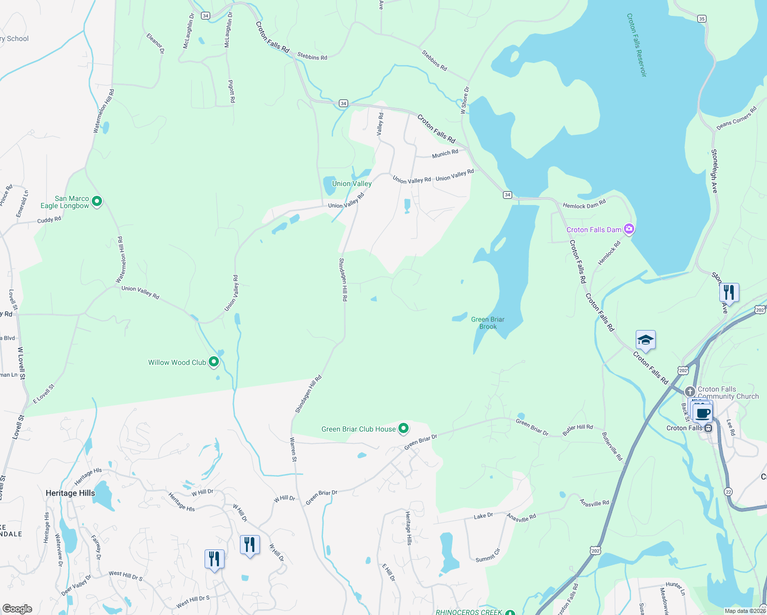 map of restaurants, bars, coffee shops, grocery stores, and more near 28 Shallow Stream Road in Carmel Hamlet