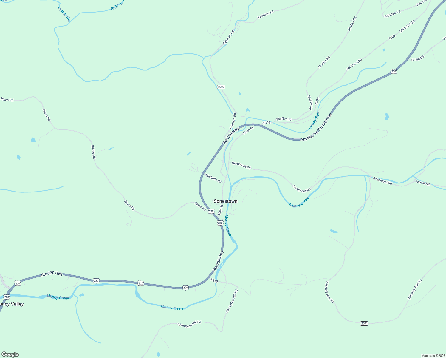 map of restaurants, bars, coffee shops, grocery stores, and more near 43 Outlet Road in Muncy Valley