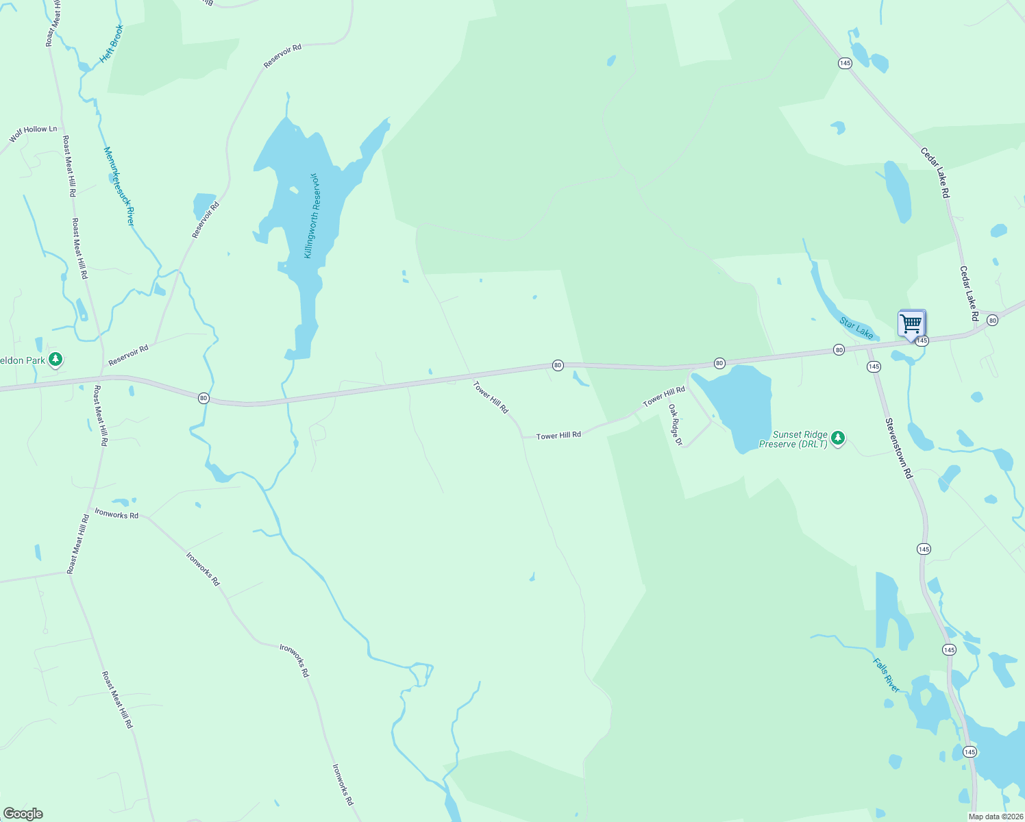 map of restaurants, bars, coffee shops, grocery stores, and more near 39 Tower Hill Road in Killingworth