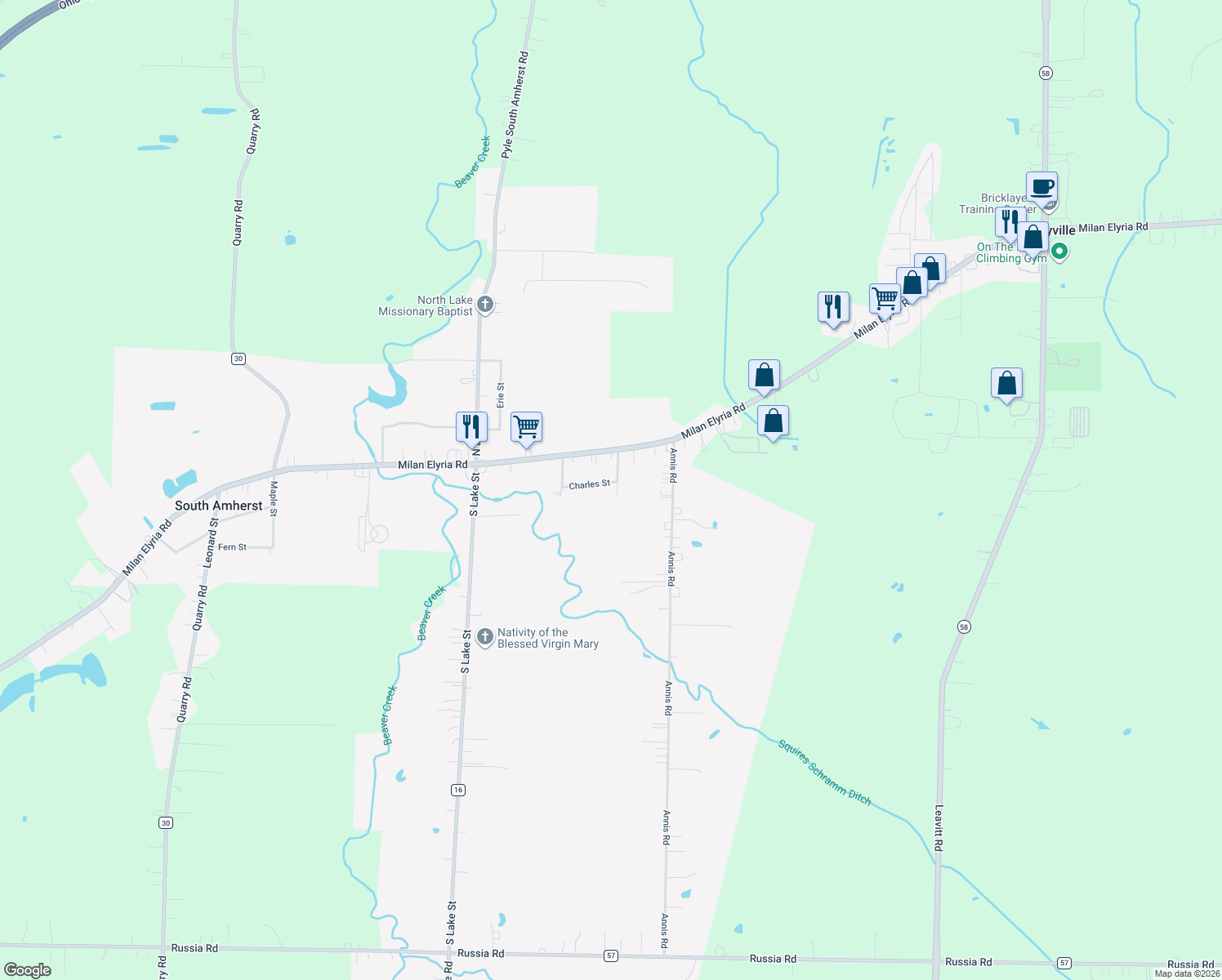 map of restaurants, bars, coffee shops, grocery stores, and more near 219 Charles Street in South Amherst