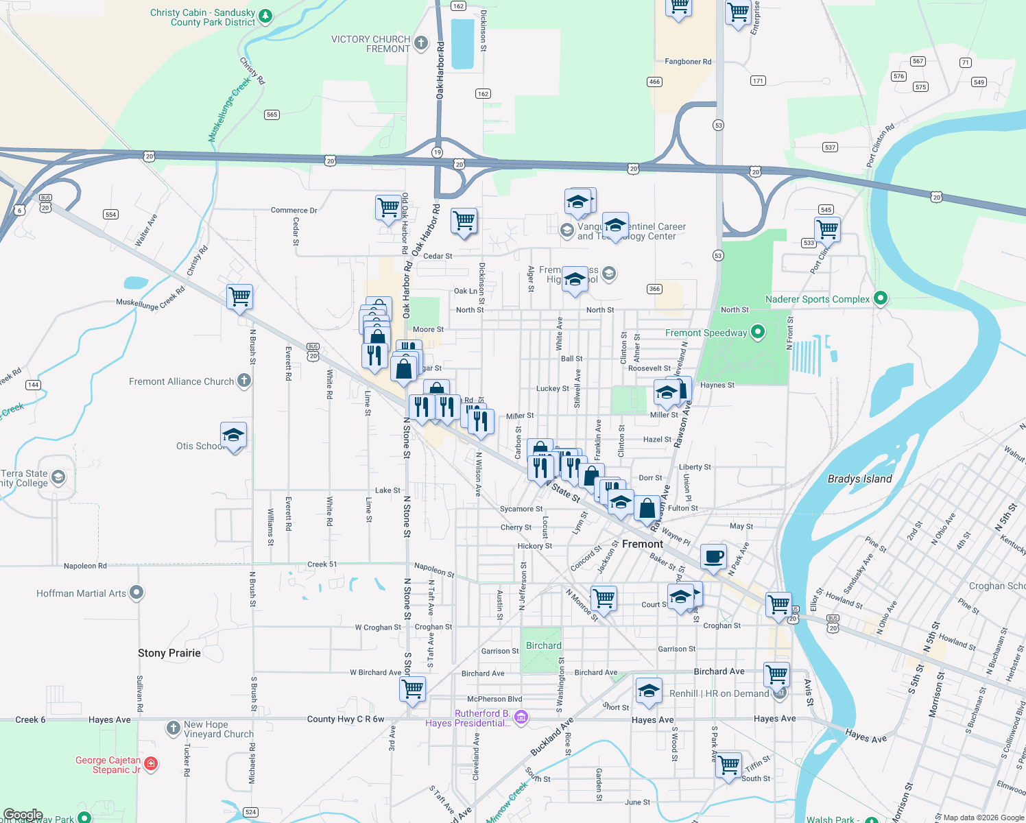 map of restaurants, bars, coffee shops, grocery stores, and more near 1006 Carbon St in Fremont
