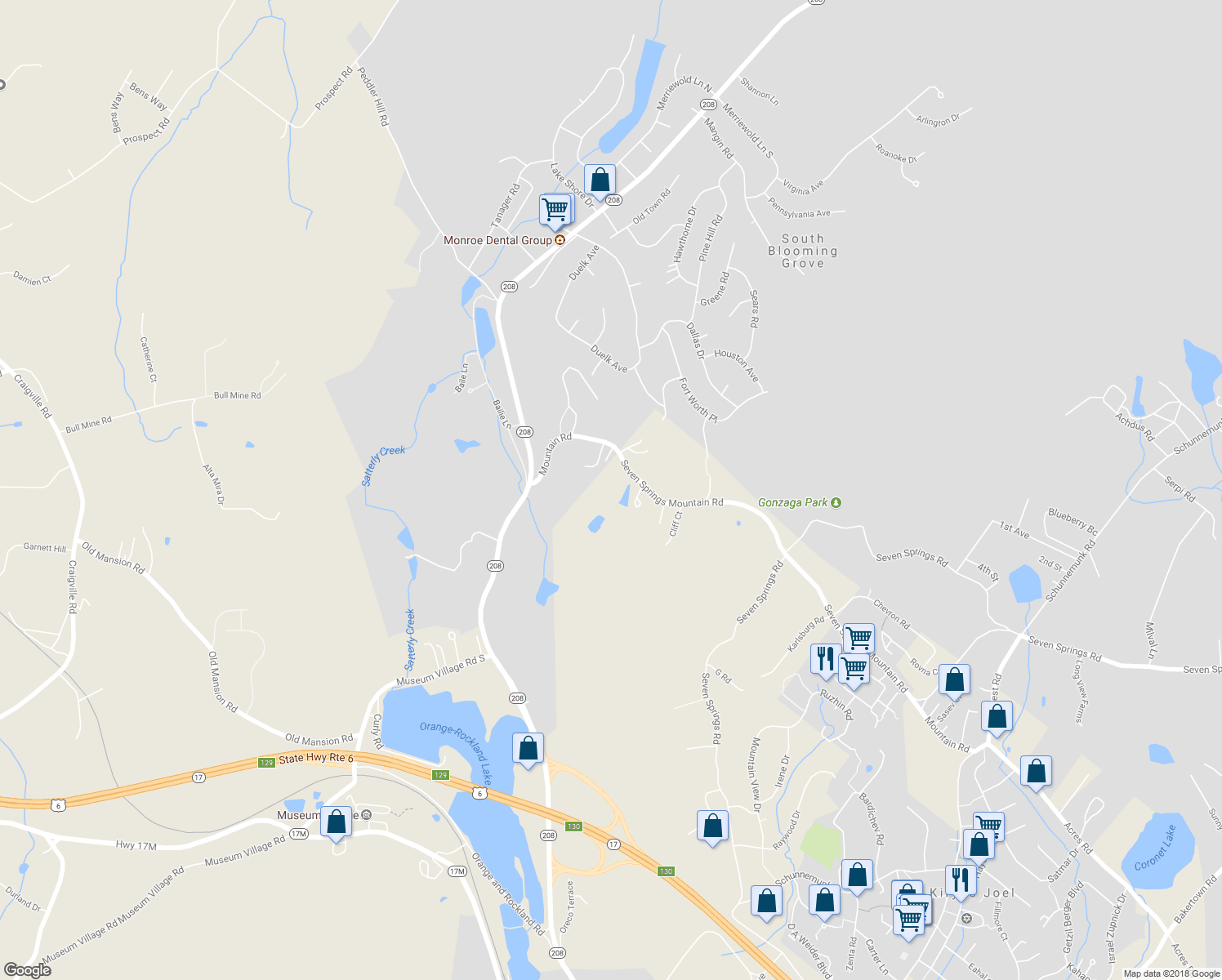 map of restaurants, bars, coffee shops, grocery stores, and more near 23 Rabbit Hill Road in Monroe