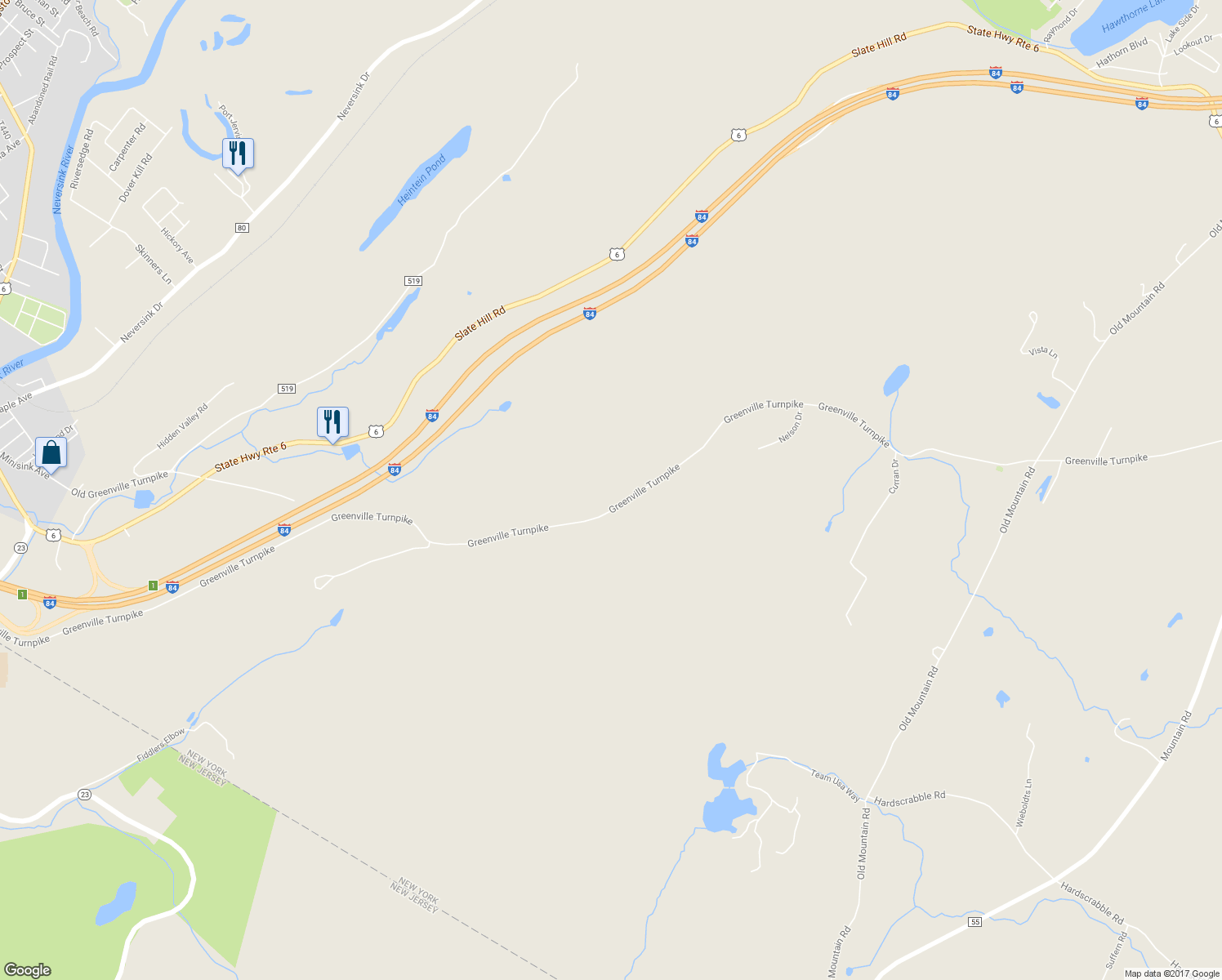 map of restaurants, bars, coffee shops, grocery stores, and more near 2086 Greenville Turnpike in Port Jervis