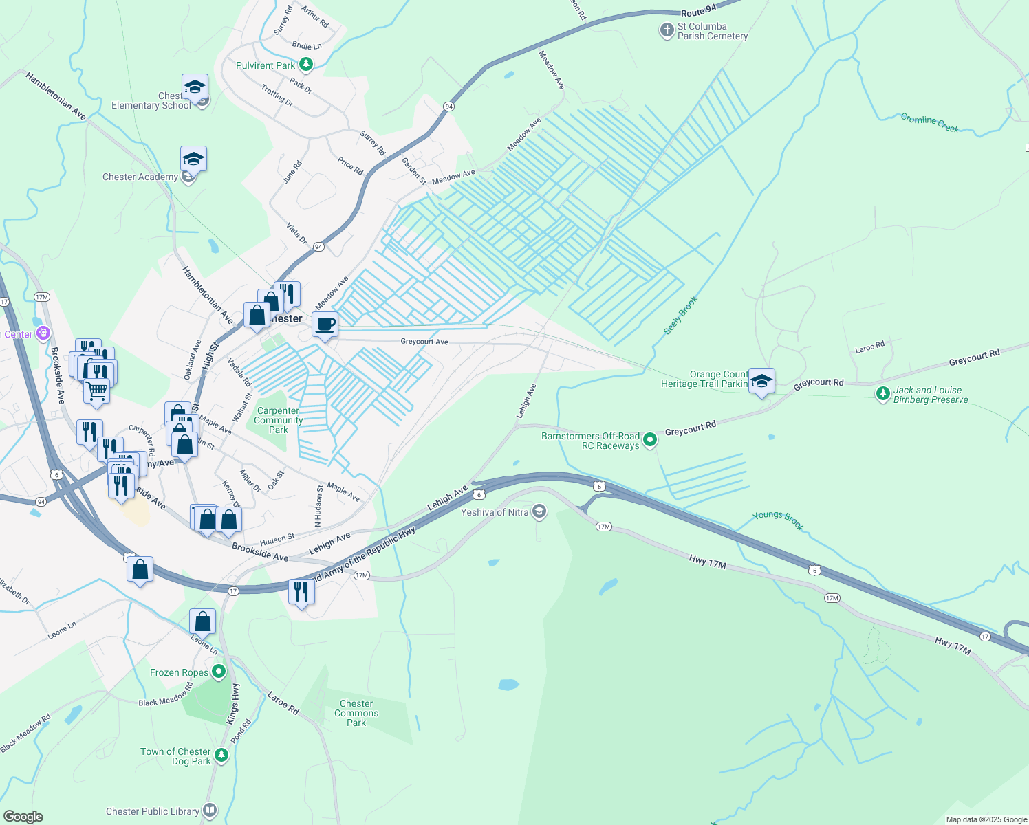 map of restaurants, bars, coffee shops, grocery stores, and more near 191 Lehigh Avenue in Chester