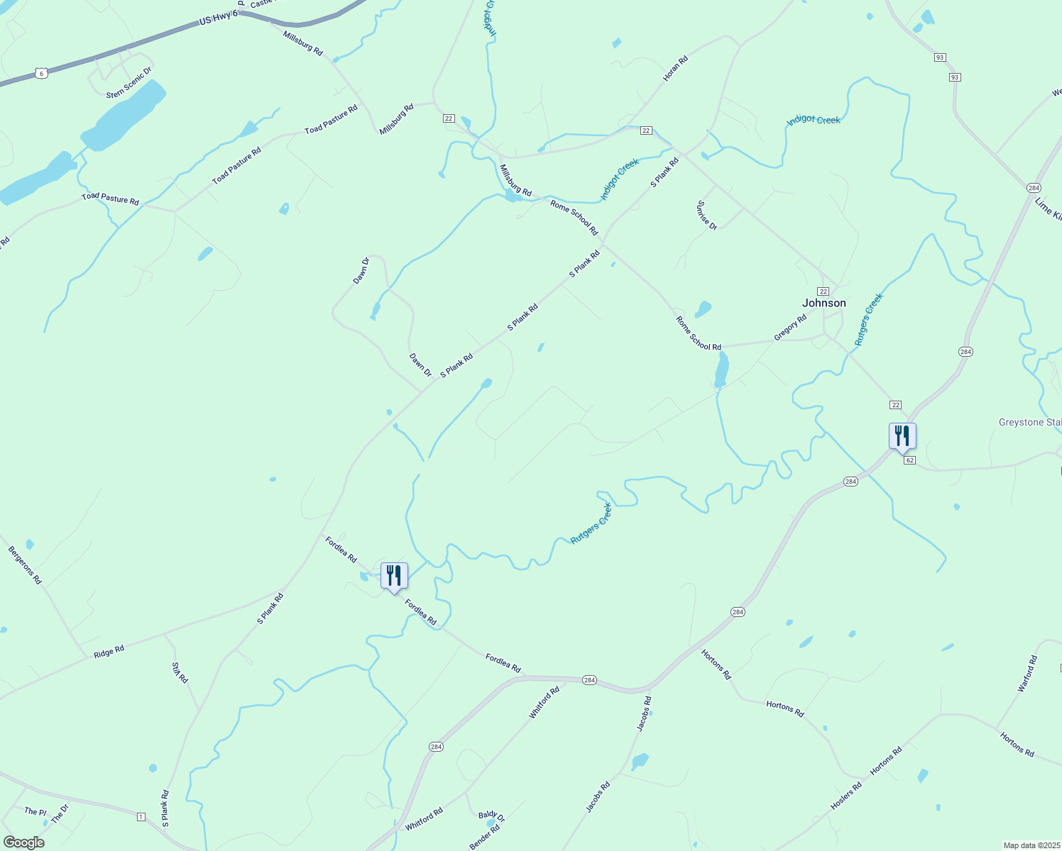 map of restaurants, bars, coffee shops, grocery stores, and more near 55 Hickory Lane in Westtown