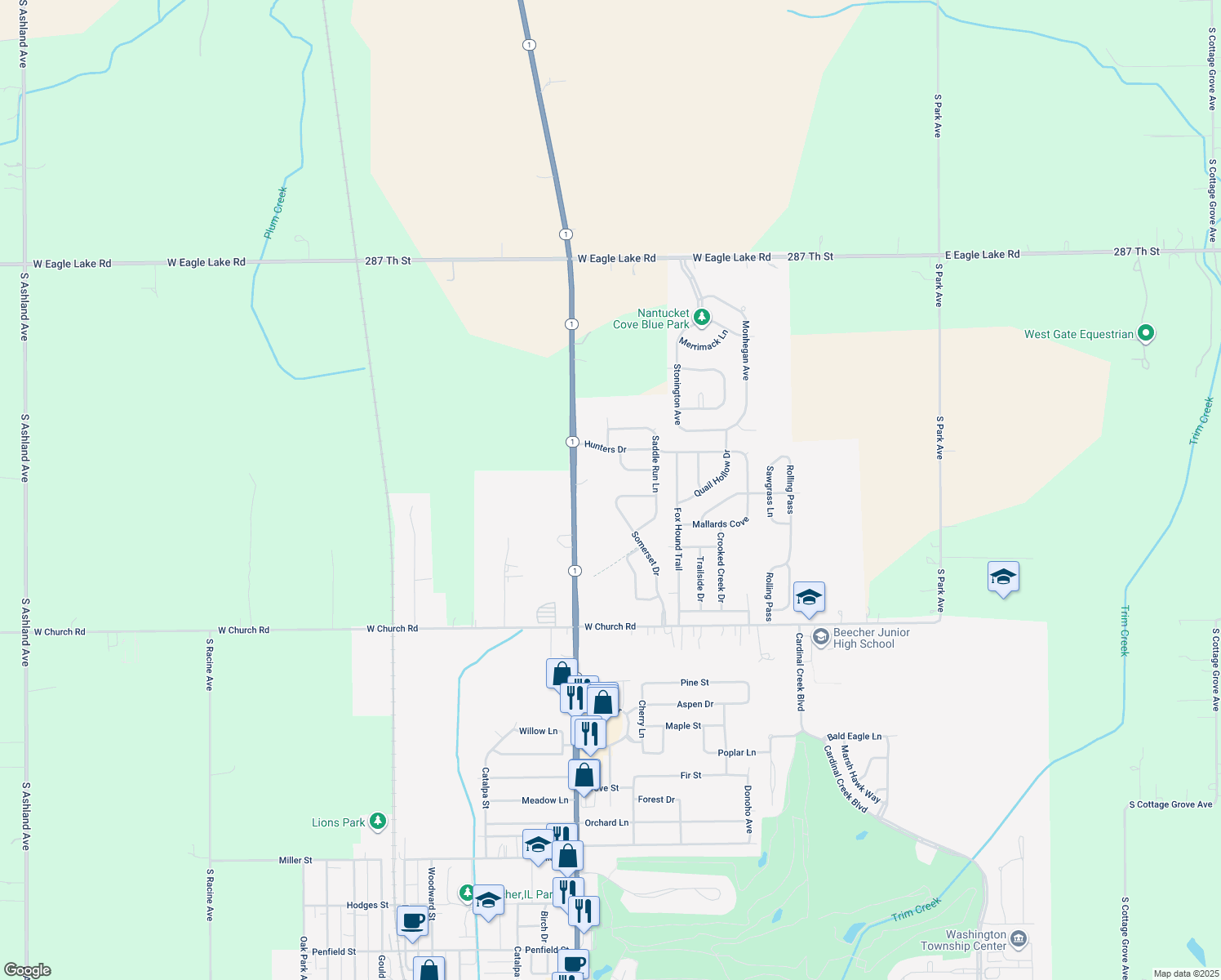map of restaurants, bars, coffee shops, grocery stores, and more near 441 Tramore Avenue in Beecher