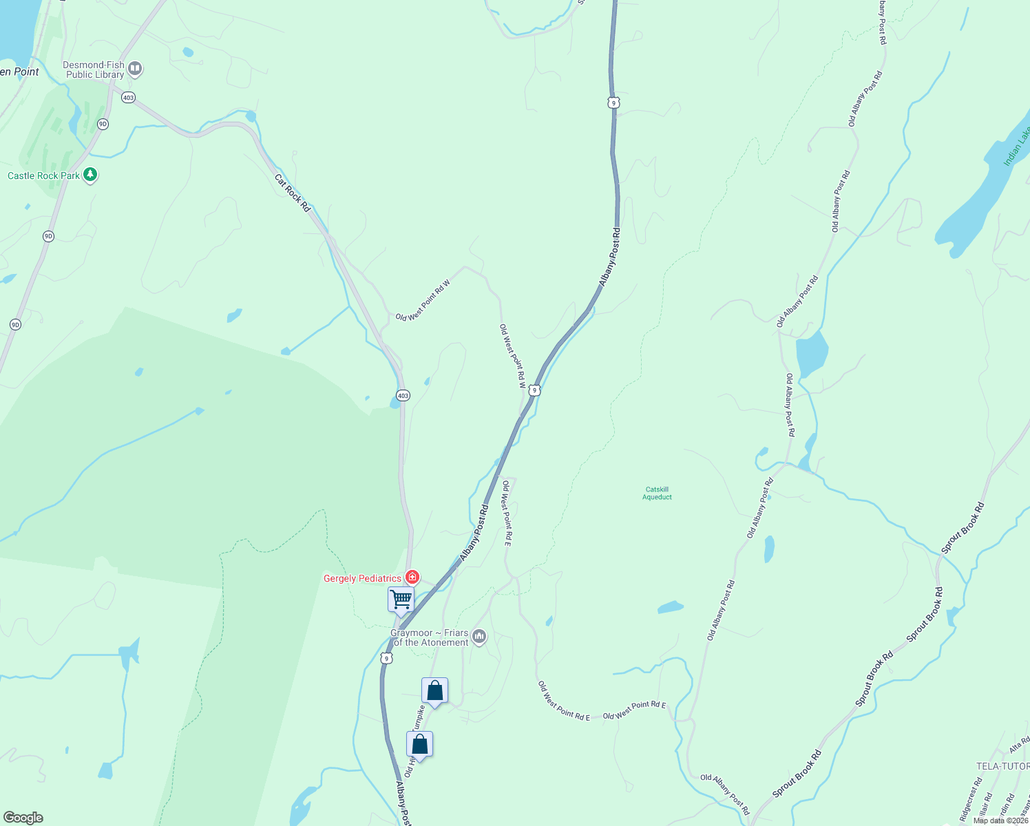 map of restaurants, bars, coffee shops, grocery stores, and more near Old West Point Road West in Putnam County