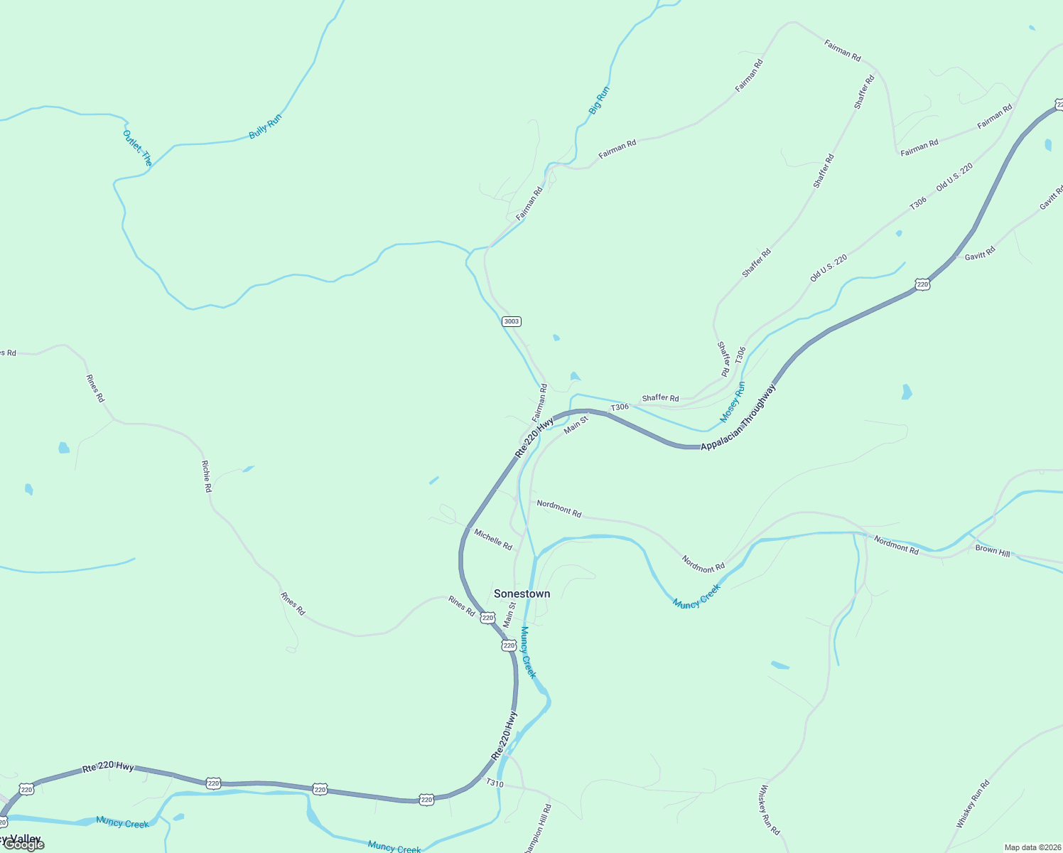 map of restaurants, bars, coffee shops, grocery stores, and more near 43 Outlet Road in Muncy Valley