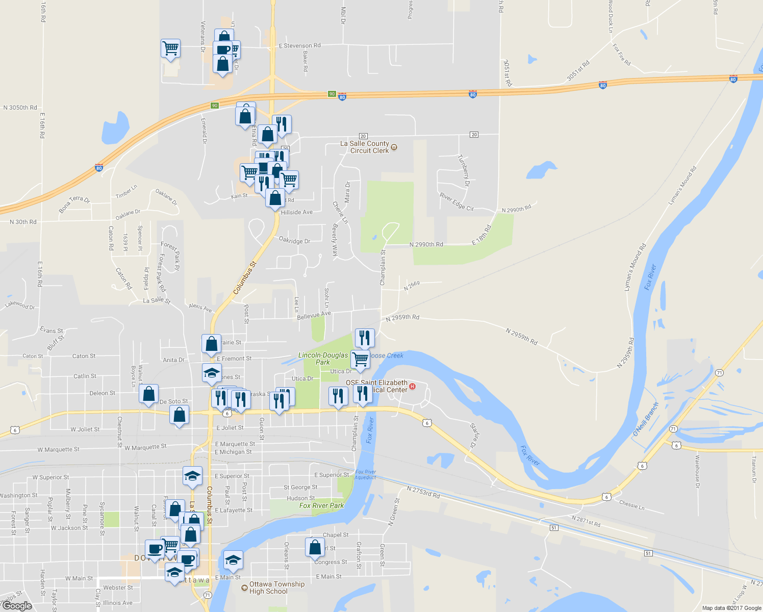 map of restaurants, bars, coffee shops, grocery stores, and more near 2114 Champlain Street in Ottawa