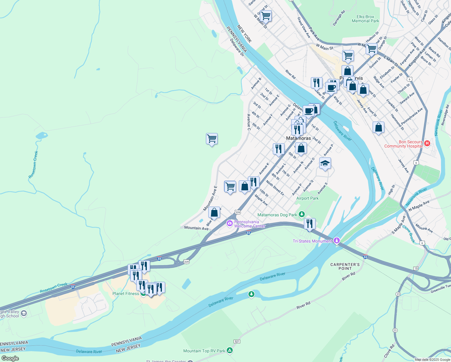 map of restaurants, bars, coffee shops, grocery stores, and more near 3 Stark Dr in Matamoras