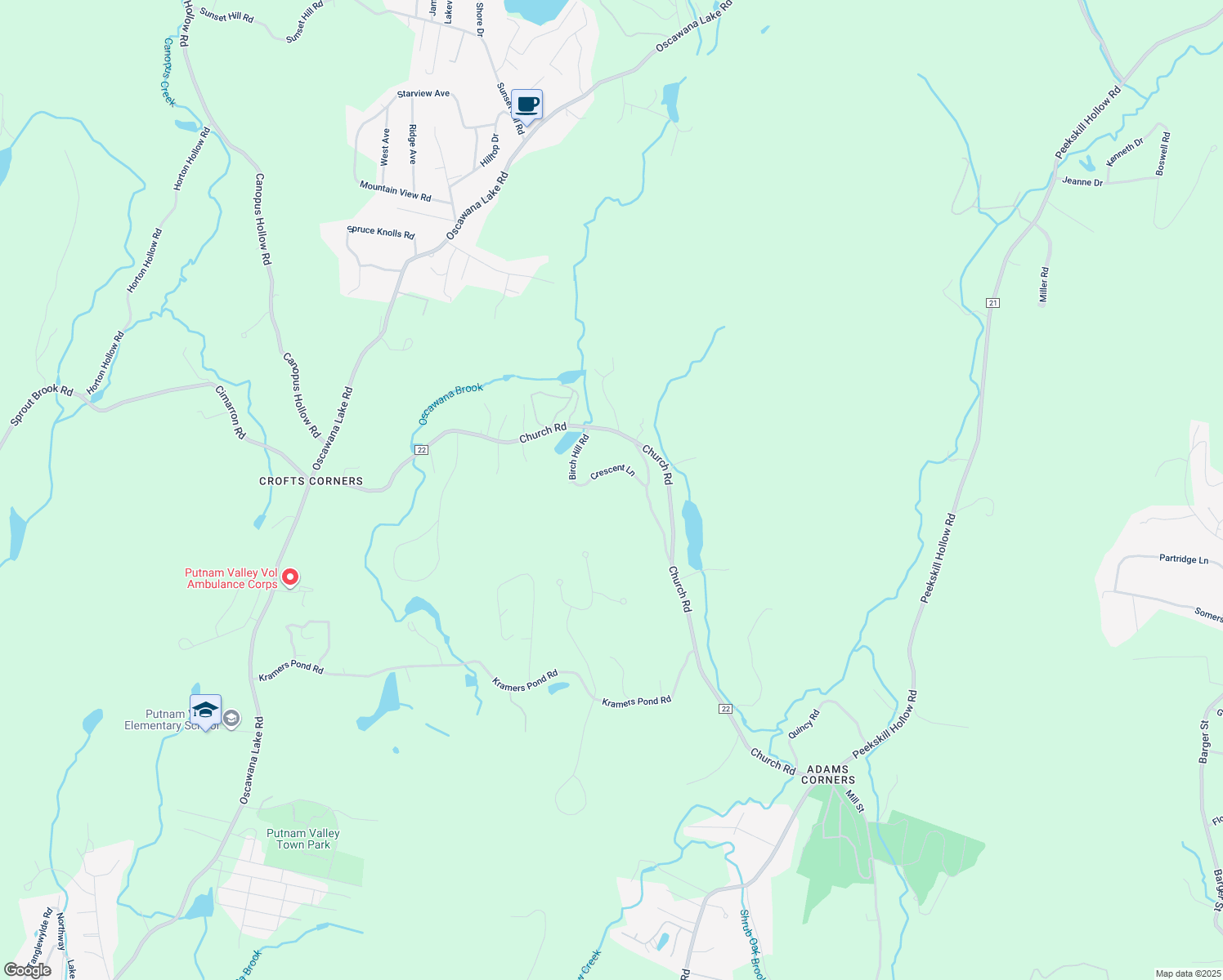 map of restaurants, bars, coffee shops, grocery stores, and more near 15 Crescent Lane in Putnam Valley