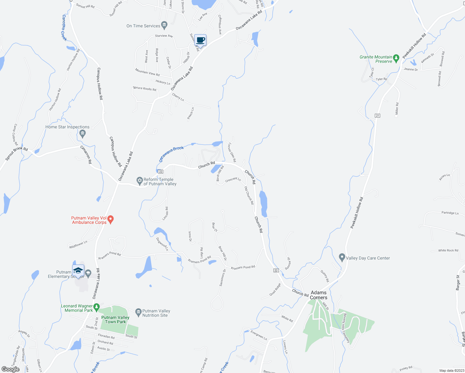 map of restaurants, bars, coffee shops, grocery stores, and more near 15 Crescent Lane in Putnam Valley