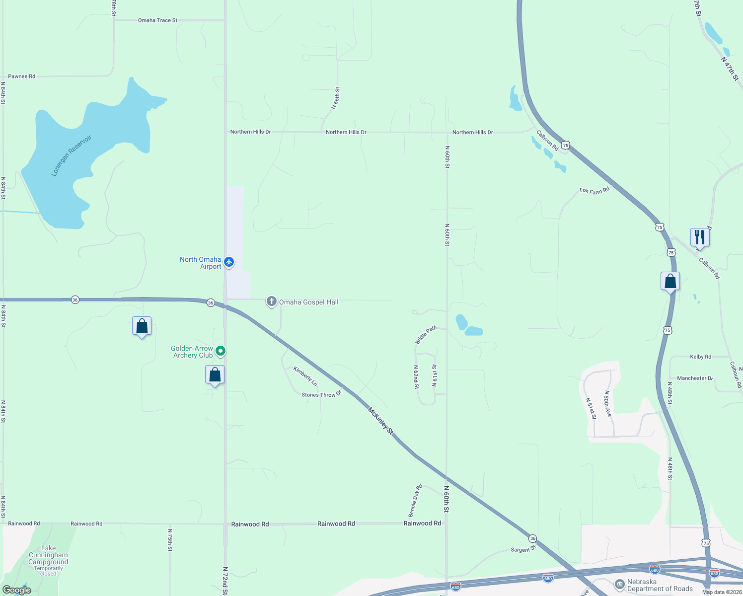 map of restaurants, bars, coffee shops, grocery stores, and more near 6242 Bennington Road in Omaha
