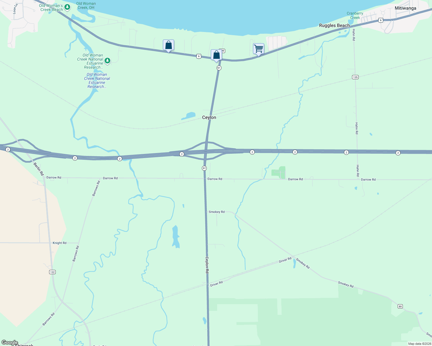 map of restaurants, bars, coffee shops, grocery stores, and more near 7217 Darrow Rd in Huron
