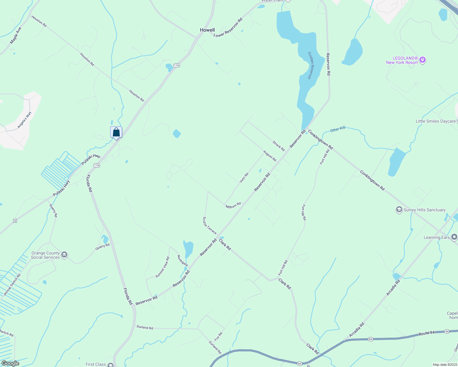 map of restaurants, bars, coffee shops, grocery stores, and more near 5 Moonlight Trail in Goshen