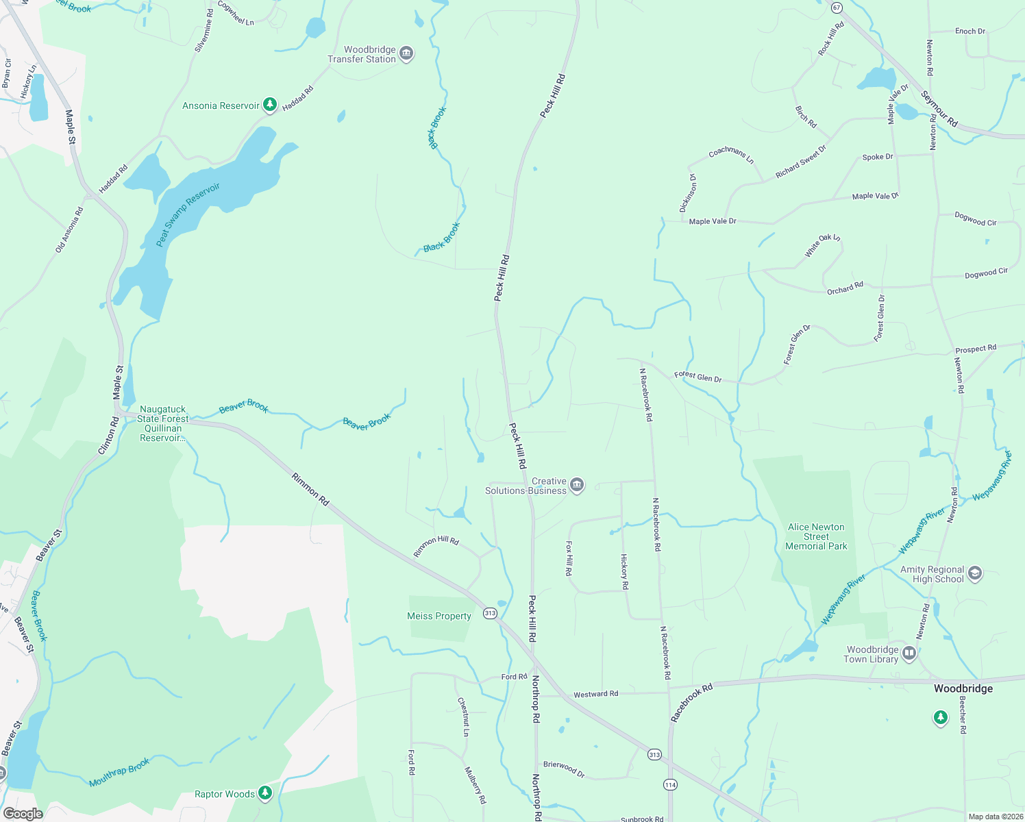 map of restaurants, bars, coffee shops, grocery stores, and more near 91 Peck Hill Rd in Woodbridge