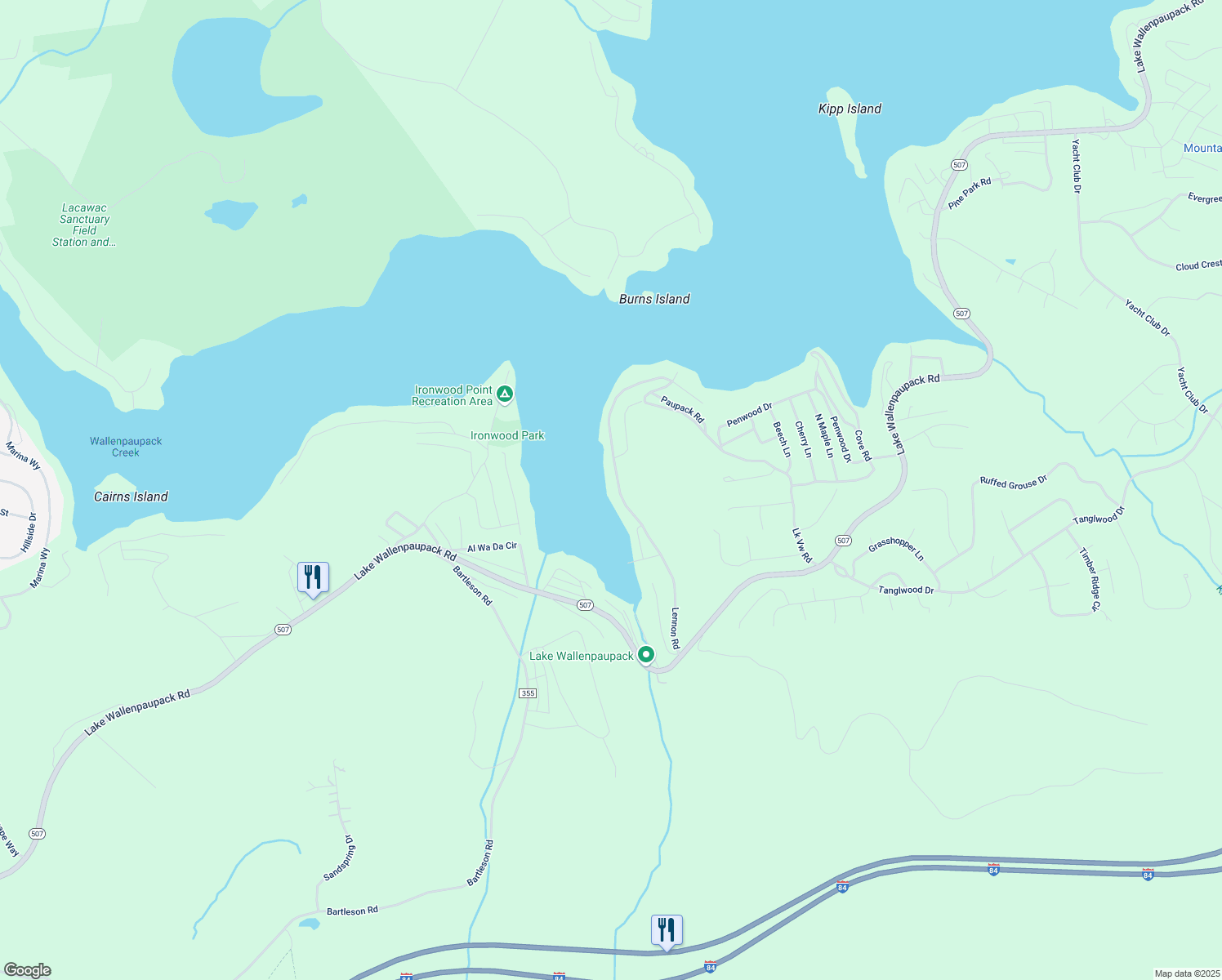map of restaurants, bars, coffee shops, grocery stores, and more near Lennon Road in Greentown