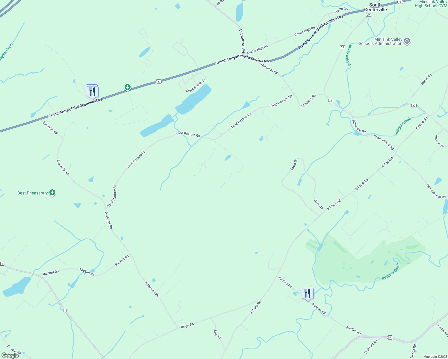 map of restaurants, bars, coffee shops, grocery stores, and more near 50 Bowery Lane in Middletown