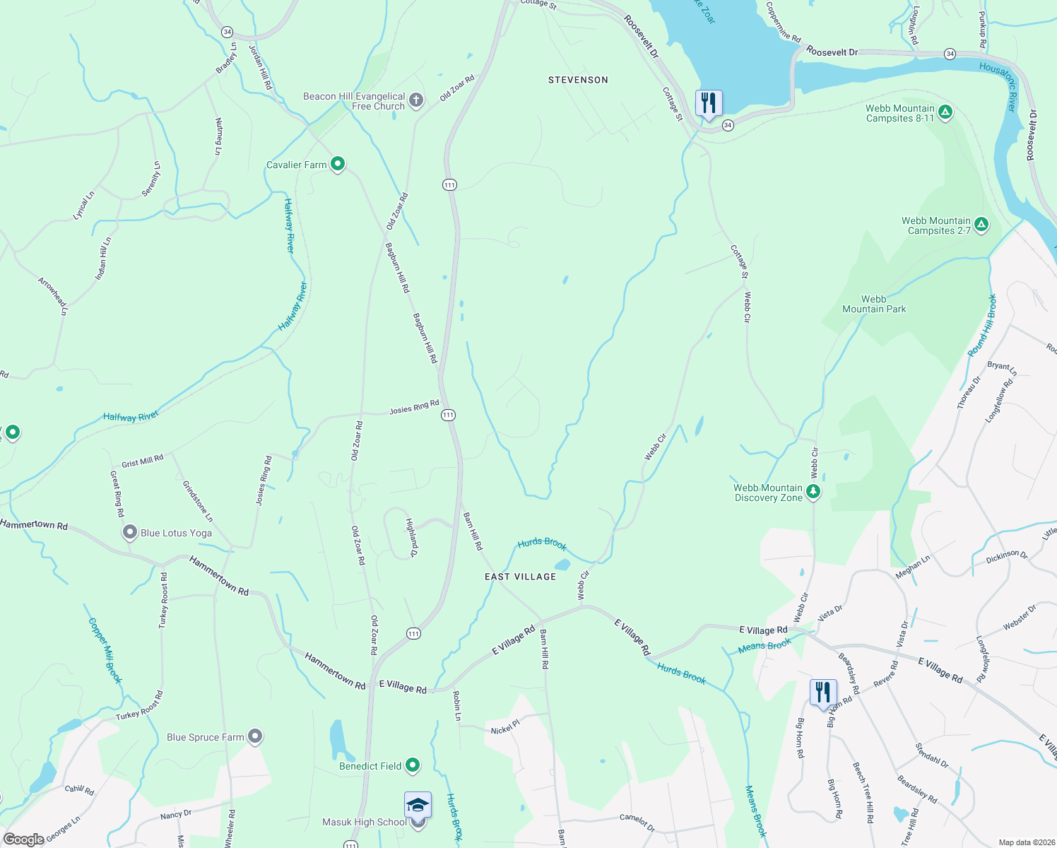map of restaurants, bars, coffee shops, grocery stores, and more near 47 Trailside Drive in Monroe