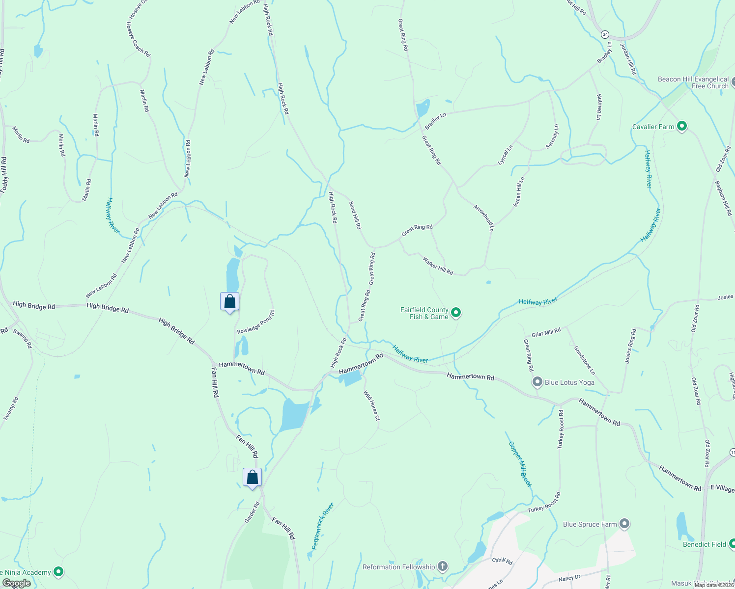 map of restaurants, bars, coffee shops, grocery stores, and more near 90 Great Ring Rd in Newtown