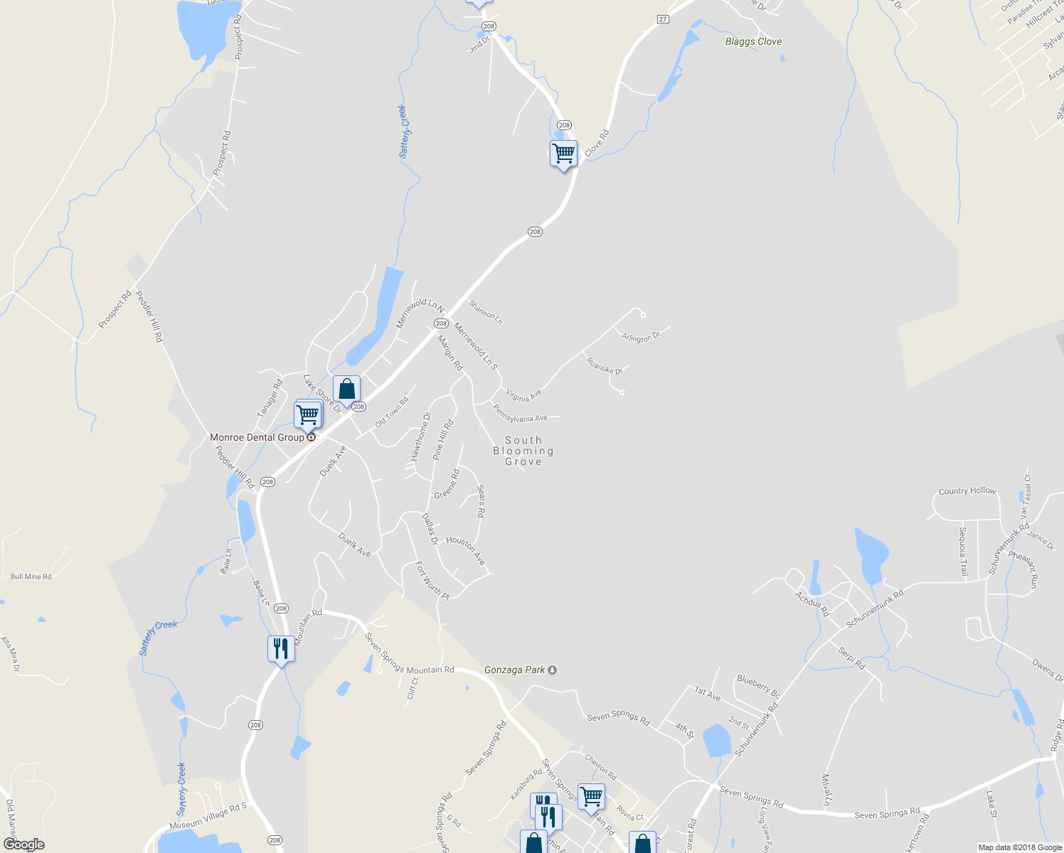 map of restaurants, bars, coffee shops, grocery stores, and more near 16 Pennsylvania Avenue in Monroe