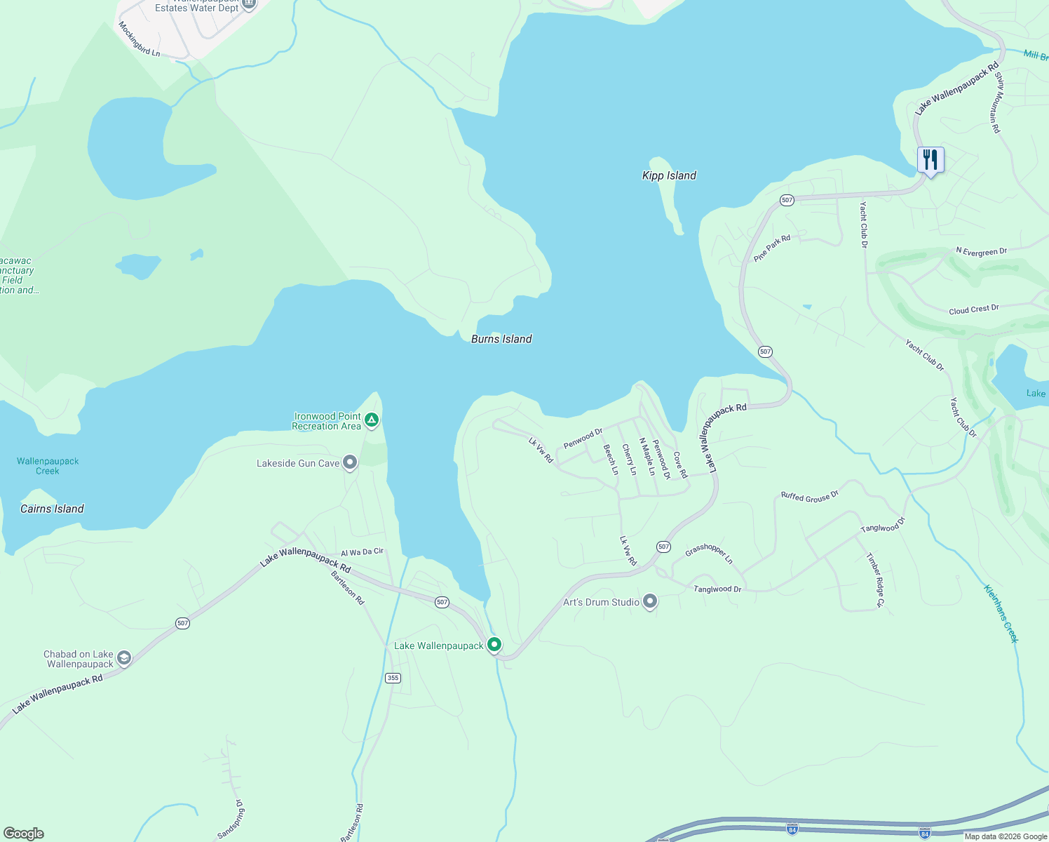map of restaurants, bars, coffee shops, grocery stores, and more near 3-25 Lakeview Dr in Greentown